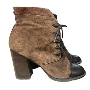Franco Sarto Ozzie Brown two-tone Lace Up Prairie Cottage Combat‎ Boots 8.5M